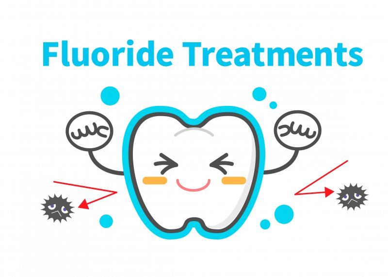 Cartoon tooth is strengthened by fluoride